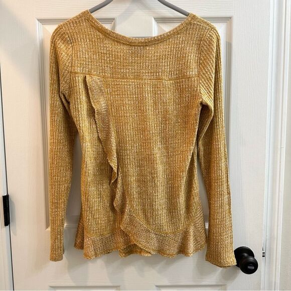 Anthropologie Saturday Sunday Wendy Waffle Knit Thermal Top Ruffle Wrap Back XS - Picture 8 of 11